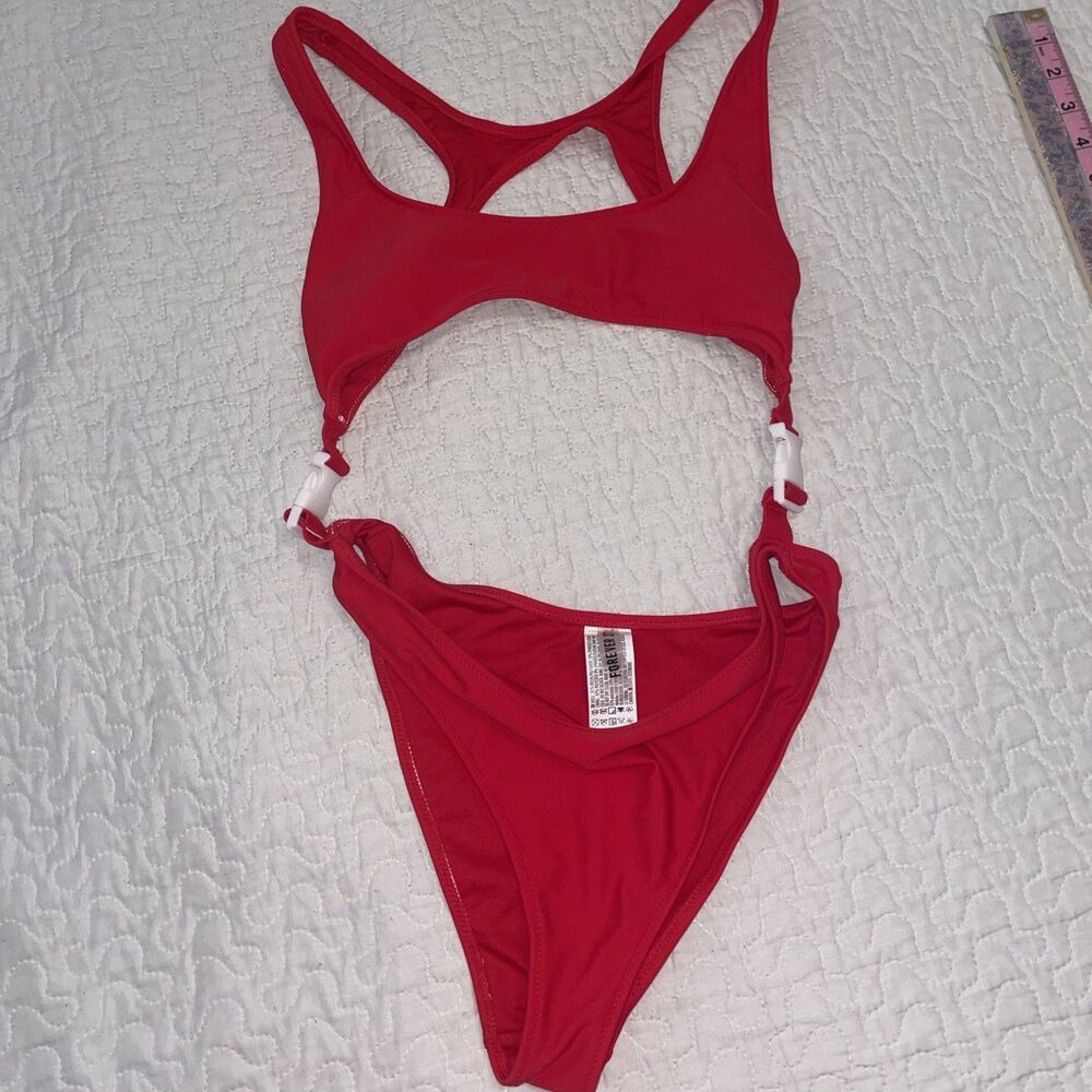 Forever 21 Red Front Scoop Cut Out Swimsuit S Small Swimwear Swim